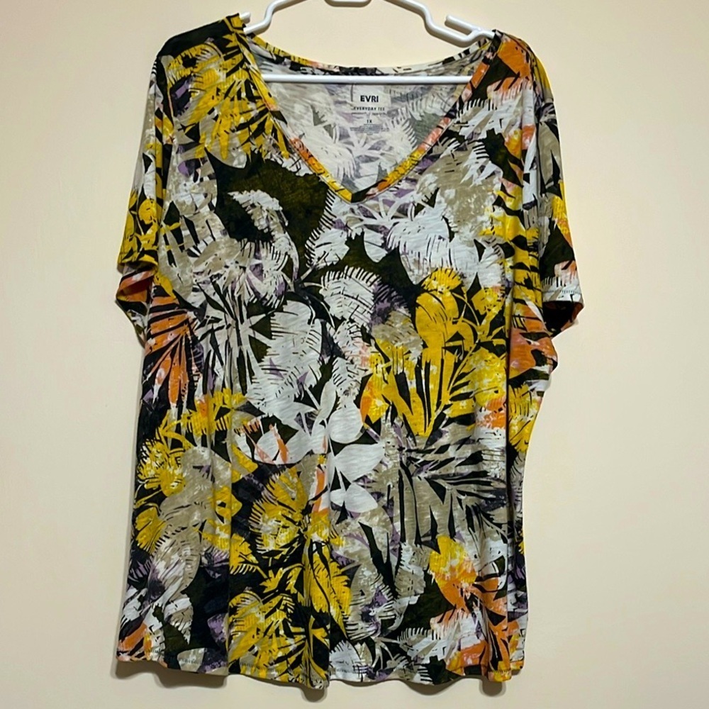 EVRI Women's Tropical Print Top Sz 1X